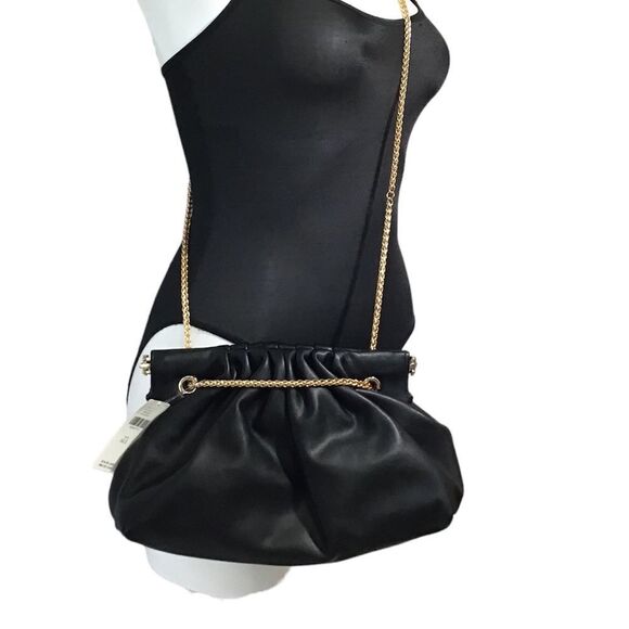 Anthropologie Black Faux Leather Convertible Handbag New - Picture 3 of 12